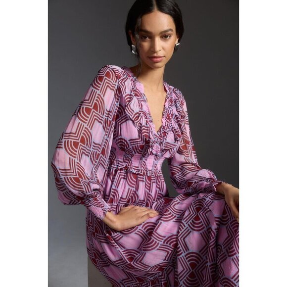 NWT Anthropologie The Odetta Ruffled Maxi Dress XXS V-Neck $198 Purple Lavender - Picture 3 of 10